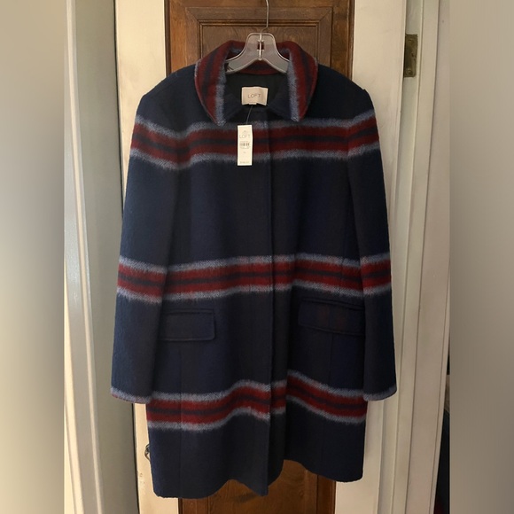 NWT LOFT Blue Plaid Wool/Polyester Coat, Size XL - Picture 2 of 6